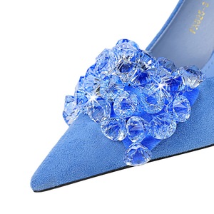 825-H27 BIGTREE Talons hauts de banquet version coréenne pour chaussures de femmes, talon fin en daim, bouche peu profonde, pierres précieuses pointues rhi - Product Image 5