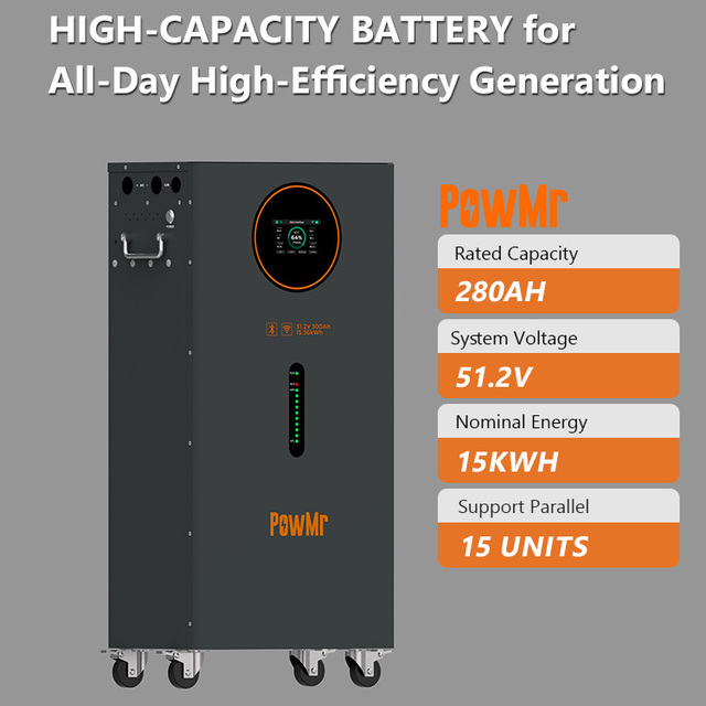 PowMr New Model 280AH 15KWh 51.2V Floor-standing LiFePO4 Battery Built-in BMS Home Energy Storage Battery