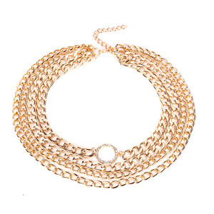 Collar de cadena gruesa de varias capas con colgante de círculo de diamantes para mujer, uso diario, diseño geométrico en color oro y plata. - Product Image 5