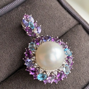 Collection de pendentifs et bagues en argent sterling S925 plaqué or avec perles naturelles de Tahiti des mers du Sud, incrustations multi-gemmes, cadeau de luxe raffiné - Product Image 2