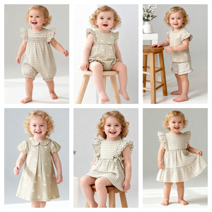 Tutina per Bambina con Motivo a Quadretti, Ecologica, Morbida, Traspirante, con Maniche a Volant, Design Gratuito - Product Image 2