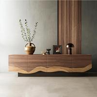Mueble de TV Europeo Moderno de Mediados de Siglo, Estructura Elegante, Amplio Espacio de Almacenamiento, Acabado en Madera Natural, Muebles para Sala de Estar