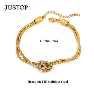 PVD 18K 24K Gold Cuban Snake 'o' Shaped Twisted Handcrafted Link Adjustable Trendy Unisex Stainless Steel <b>Beaded</b> <b>Bracelet</b> - Product Image 2