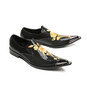 Métal bout pointu fleur broderie hommes en cuir véritable chaussures habillées grande taille sans lacet décontracté chaussures d'affaires hommes chaussures formelles - Product Image 5