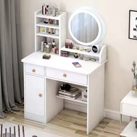 Table de maquillage moderne blanc chaud avec 2 à 4 tiroirs, miroir éclairé, luminosité à 3 niveaux, design modulaire, table de toilette pour chambre à coucher