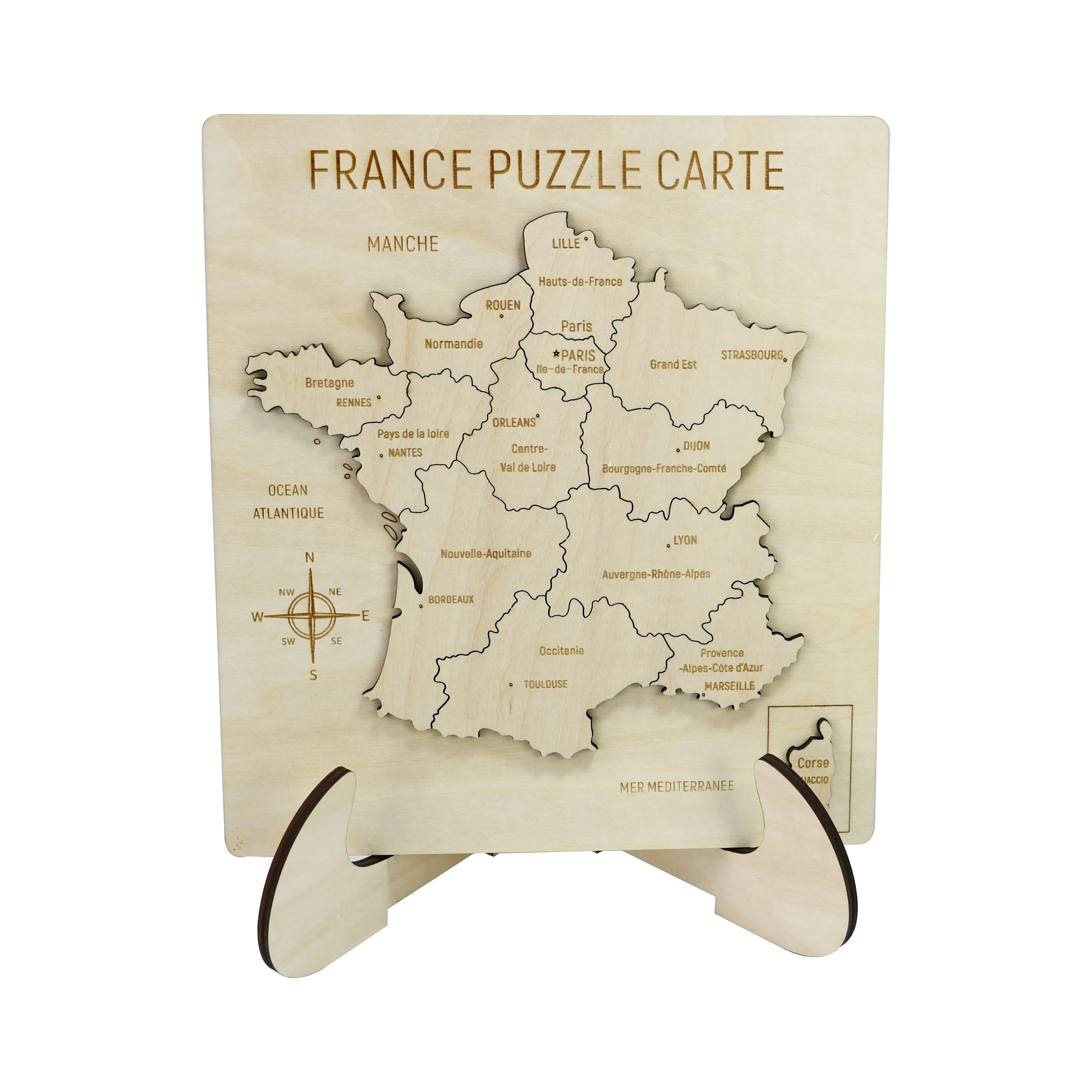 OEM/ODM mappa francia personalizzata puzzle in legno montessori giocattoli per bambini mappa puzzle