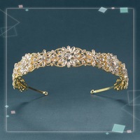 Serre-tête de mariée haut de gamme en alliage orné de strass, motif floral et feuilles inspiré des forêts européennes et américaines