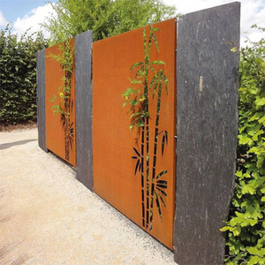 GNEE Modern Art Deco Laser Cut Corten Steel Foldable Durable Waterproof Outdoor Garden <b>Room</b> <b>Dividers</b> <b>Screen</b> Storage - Product Image 6