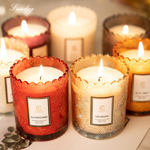 Velas Aromáticas <span class=keywords><strong>de</strong></span> Cera <span class=keywords><strong>de</strong></span> Soja con Ribete <span class=keywords><strong>de</strong></span> Encaje en Vasos <span class=keywords><strong>de</strong></span> Vidrio - Semimanuales, con Fragancia <span class=keywords><strong>de</strong></span> Ámbar Báltico Tarocco y Naranja Sanguina, Ideales para Regalo - Product Image 3