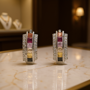 Orecchini a Cerchio Trendy da Donna con Cristalli Colorati e Strass, Gioielli da Festa in Lega con Taglio Princess e Incastonatura a Canale - Product Image 2