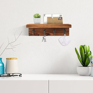 Porte-clés mural rustique en bois de pin avec 4 crochets, étagère flottante et organisateur de courrier pour l'entrée de la ferme ou la buanderie - Product Image 1