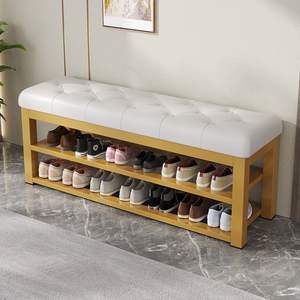 Banc à chaussures avec rangement, étagère multi-niveaux et assise rembourrée pour entrée et usage domestique - Product Image 4