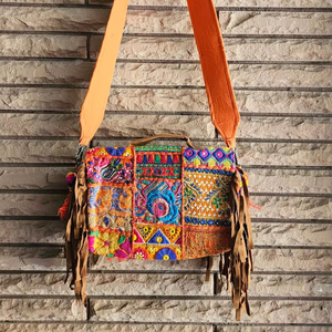 Orange Colour Bohemian Style Ethnic Banjara Cotton Clutch Bag with Button Closure-Lightweight Foldable for Women Daily Use - Product Image 1