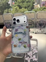 Étui magnétique à paillettes simple et élégant, coque de téléphone transparente à paillettes imprimées avec boutons indépendants