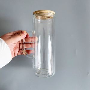 Warehouse 12Oz 15Oz 20Oz Snow Globe Glass Can <b>Double</b> <b>Wall</b> Beer <b>Mug</b> With Handle and Lid for Iced Coffee Soda - Product Image 3