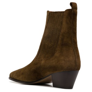 Punta a punta <span class=keywords><strong>in</strong></span> vera pelle primavera autunno Pull On stivaletti stivaletti Chelsea alla caviglia Western <span class=keywords><strong>in</strong></span> pelle scamosciata marrone nera corta - Product Image 3