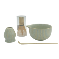 Ensemble de thé matcha de haute qualité, 4 pièces, fouet en céramique, bol avec support et cuillère pour les cérémonies du thé
