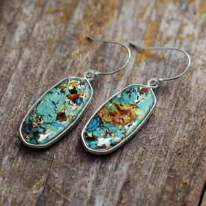 Orecchini Pendenti in Turchese Stile Bohémien con Montatura in Argento, Gioielli da Donna alla Moda, Orecchini Statement di Forma Ovale - Product Image 5