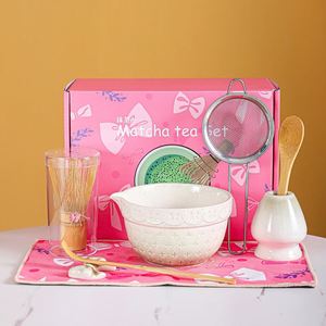 Traditional Japanese Style Porcelain Eco-Friendly Durable Matcha Bowl and Whisk <b>Set</b> Pink for <b>Tea</b> Ceremony - Product Image 2