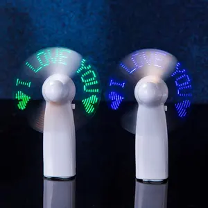 Customized Logo Ideal Gift, Portable Handheld Mini Usb Rechargeable Fan with Led Flashing Light Message Word/
