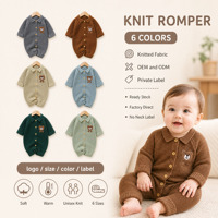 Combinaison bébé tricotée Kaiyue à manches longues, col polo, broderie ours, combinaison pour nourrissons, vente en gros, fournisseur OEM ODM de vêtements pour bébés