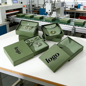 Custom logo Green Lid Base <b>Paper</b> Jewelry Box with Velvet Pouch Set | Custom Jewelry Packaging <b>Boxes</b> Bulk Wholesale - Product Image 6