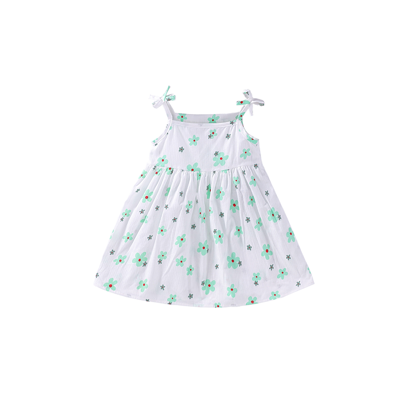Flower Design White Background Sleeveless Baby Girl's Dress Clothes Girls  Clothing Summer Sweet Dress