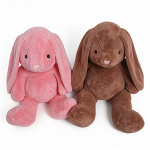 Set de Peluches de Conejo de Orejas Largas, Color Rosa y Marrón Chocolate, Personalizado – Conejos de Peluche Suaves con Nariz de Corazón - Product Image 1