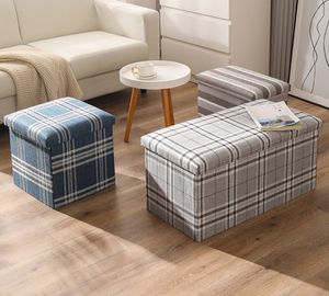 Repose-pieds, tabouret court, ottoman pliable, design japonais, rembourrage en tissu avec mousse à mémoire de forme, cube de rangement pour jouets pour la chambre à coucher - Product Image 3