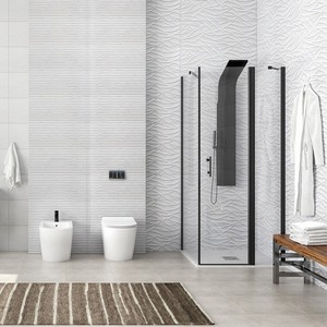 Box Doccia Kamalu KPX2800N 70x115cm, Finitura Nera, Porta Pieghevole Senza Telaio in Acciaio Inox per Bagno - Product Image 1