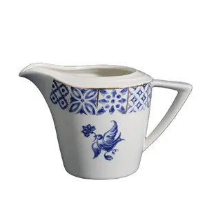 Pichet à lait en porcelaine blanc et bleu, de haute qualité, avec poignée, pour carafe à lait en céramique, vente en gros,