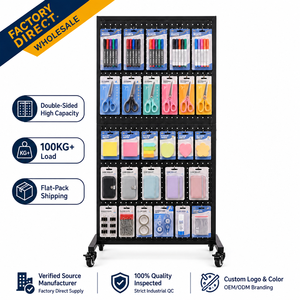 Expositor Comercial Metálico de Panel Perforado de Doble Cara con Ruedas Giratorias para Supermercados y Comercios Minoristas - Product Image 6