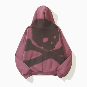 Sudadera con capucha y cremallera completa con estampado de esqueleto marrón, 100% algodón, corte holgado, estilo urbano, ropa de abrigo de invierno - Product Image 4
