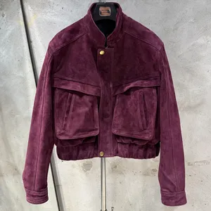 New Stylish <strong>Suede</strong> <strong>Jacket</strong> with Big Pockets Real Sheepskin <strong>Women</strong> <strong>Suede</strong> Bomber <strong>Jackets</strong> - Product Image 5