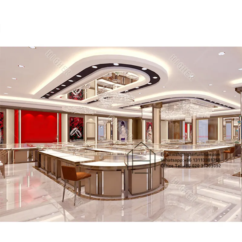 Vitrina de tienda moderna de escaparate de exhibición de joyería de lujo, escaparates de joyería usados para tienda de joyería, tienda de diseño de interiores