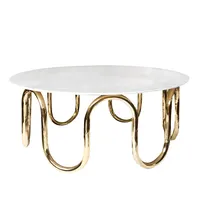 Mesa de té de metal con diseño de onda pequeña, mesa de centro basse, mesa de centro de lujo de mármol redondo dorado