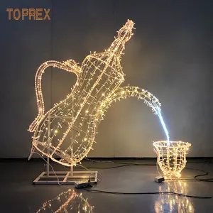 Toprex Decor Custom Ontwerp Vakantie Verlichting Touw Motief Lichten Wijn Pot 3d Metalen Led Decoratie Licht