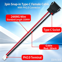 Conector USB-C Hembra con Cables, Tipo C de 2 Pines para Montaje en Panel, Receptáculo Tipo C Precableado LN-068