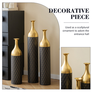 <b>3</b>-Piece Metal Floor <b>Vase</b> <b>Set</b> Black Gold Honeycomb Pattern 24.8 30.31 34.25 Inches For Living Room Entryway - Product Image 6