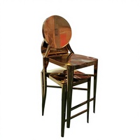 Tabouret de bar empilable moderne en plastique avec cadre en acier inoxydable, dossier haut, chaise de comptoir pour hôtels, événements, mariages, or/argent