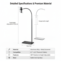 Support de téléphone en métal à bras long col de cygne avec rotation à 360° °   Supports de tablette PC réglables avec bras flexible pour iPad/tablette/iPhone de 4,6 à 13 pouces