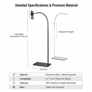 Soporte Metálico <span class=keywords><strong>para</strong></span> Teléfono con Brazo Largo y Flexible, con Rotación de 360 Grados °   Soporte Flexible con <span class=keywords><strong>Clip</strong></span> Ajustable <span class=keywords><strong>para</strong></span> Tablet PC de 4.6-13 Pulgadas, Compatible con <span class=keywords><strong>iPad</strong></span>/Tablet/iPhone - Product Image 5