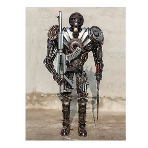 アンティークの模造鉄金属溶接彫刻屋外彫刻販売機械スタイル大型屋外彫刻ロボット