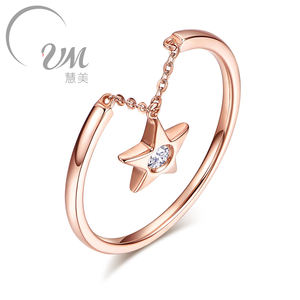 Anillo de Cadena Unisex de Oro Rosa de 18K, Estilo Clásico, con Diamante Redondo de Corte Brillante y Gema en Forma de Estrella con Incrustaciones de Diamantes, Certificado NGTC - Product Image 1