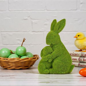 Estatua de Conejo Madre e Hijo con Acabado de Musgo, Escultura de Resina de Conejo de Pascua, Decoración de Jardín para Exteriores, Regalo de Pascua, Adorno Animal - Product Image 1