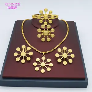 Sunflower Snowflake Gold Flower Pendant Design Dubai Italy Brazil 18k Gold Plated 4 Piece Earring Necklace Ring Bracelet Jewelry