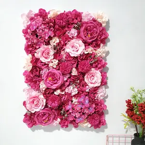 E07600 도매 웨딩 용품 사용자 정의 핑크 꽃 패널 장식 장미 배경 실크 인공 장식 꽃 벽