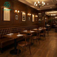 Ensemble de meubles vintage Ron Group, table carrée en bois massif, chaise en bois massif, banquette en cuir capitonnée en forme de L pour restaurant