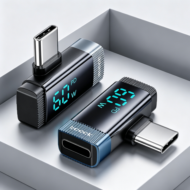 60W PD L-shaped Digital Display Adapter, USB C Male to Lightning Female Fast Charging Converter for iPhone Laptop