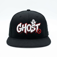 Casquette Snapback Noire Unie avec Broderie 3D GHOST Cartoon Ghost, Visière Plate, pour Hommes, Femmes et Adolescents, Fourniture en Gros OEM ODM